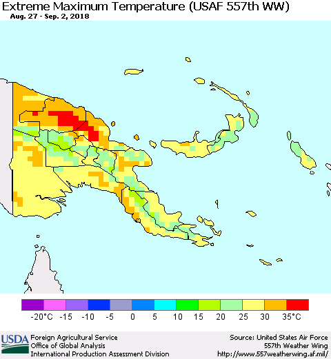 Papua New Guinea Maximum Daily Temperature (USAF 557th WW) Thematic Map For 8/27/2018 - 9/2/2018