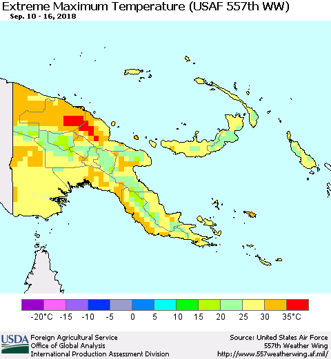 Papua New Guinea Maximum Daily Temperature (USAF 557th WW) Thematic Map For 9/10/2018 - 9/16/2018