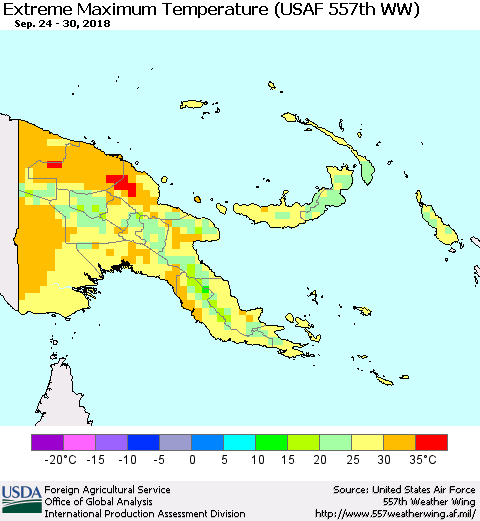 Papua New Guinea Maximum Daily Temperature (USAF 557th WW) Thematic Map For 9/24/2018 - 9/30/2018