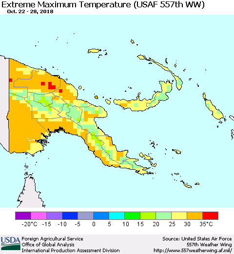 Papua New Guinea Maximum Daily Temperature (USAF 557th WW) Thematic Map For 10/22/2018 - 10/28/2018