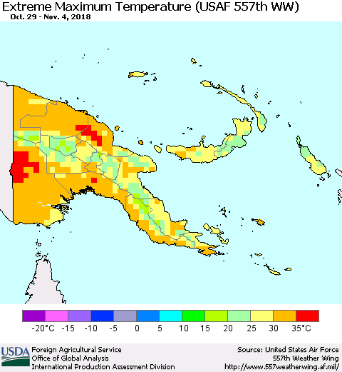 Papua New Guinea Maximum Daily Temperature (USAF 557th WW) Thematic Map For 10/29/2018 - 11/4/2018