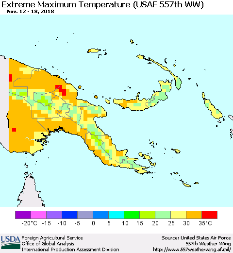Papua New Guinea Maximum Daily Temperature (USAF 557th WW) Thematic Map For 11/12/2018 - 11/18/2018