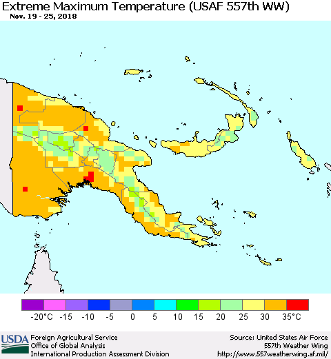 Papua New Guinea Maximum Daily Temperature (USAF 557th WW) Thematic Map For 11/19/2018 - 11/25/2018
