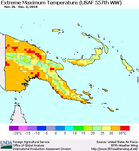 Papua New Guinea Maximum Daily Temperature (USAF 557th WW) Thematic Map For 11/26/2018 - 12/2/2018