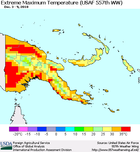 Papua New Guinea Maximum Daily Temperature (USAF 557th WW) Thematic Map For 12/3/2018 - 12/9/2018