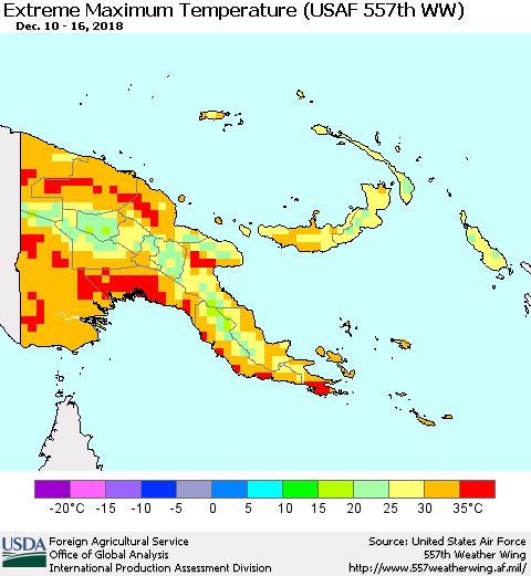 Papua New Guinea Maximum Daily Temperature (USAF 557th WW) Thematic Map For 12/10/2018 - 12/16/2018