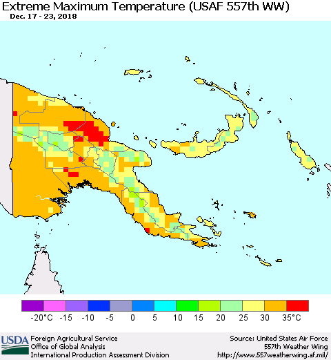 Papua New Guinea Maximum Daily Temperature (USAF 557th WW) Thematic Map For 12/17/2018 - 12/23/2018