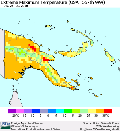 Papua New Guinea Maximum Daily Temperature (USAF 557th WW) Thematic Map For 12/24/2018 - 12/30/2018