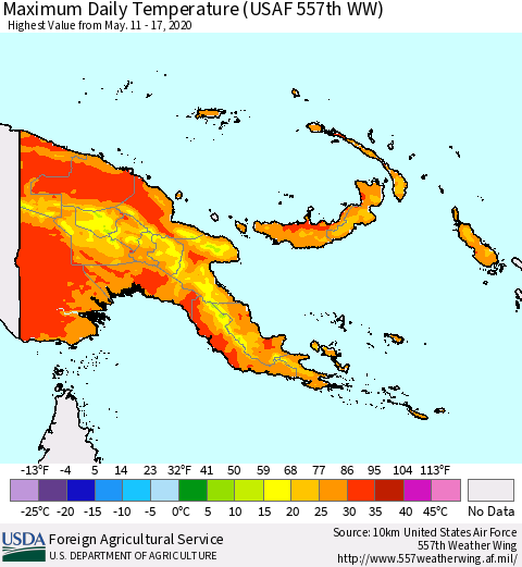 Papua New Guinea Maximum Daily Temperature (USAF 557th WW) Thematic Map For 5/11/2020 - 5/17/2020