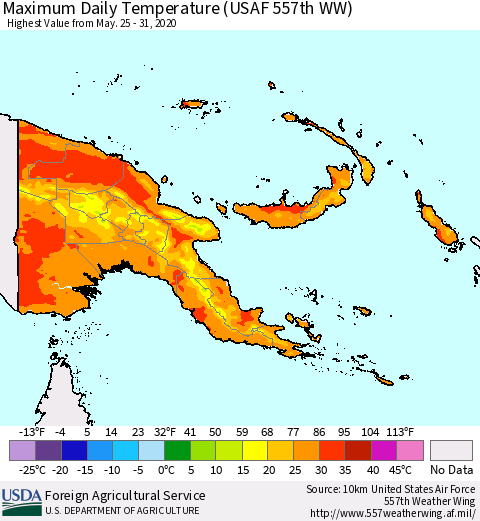 Papua New Guinea Maximum Daily Temperature (USAF 557th WW) Thematic Map For 5/25/2020 - 5/31/2020