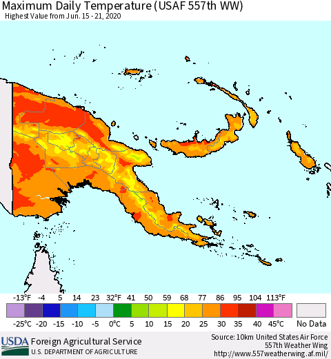 Papua New Guinea Maximum Daily Temperature (USAF 557th WW) Thematic Map For 6/15/2020 - 6/21/2020