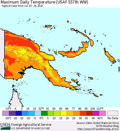 Papua New Guinea Maximum Daily Temperature (USAF 557th WW) Thematic Map For 7/20/2020 - 7/26/2020