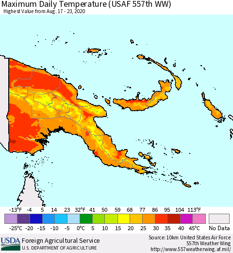 Papua New Guinea Maximum Daily Temperature (USAF 557th WW) Thematic Map For 8/17/2020 - 8/23/2020