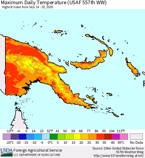Papua New Guinea Maximum Daily Temperature (USAF 557th WW) Thematic Map For 9/14/2020 - 9/20/2020