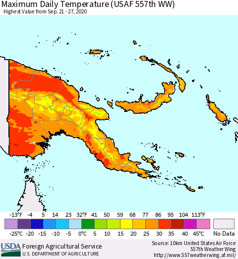 Papua New Guinea Maximum Daily Temperature (USAF 557th WW) Thematic Map For 9/21/2020 - 9/27/2020