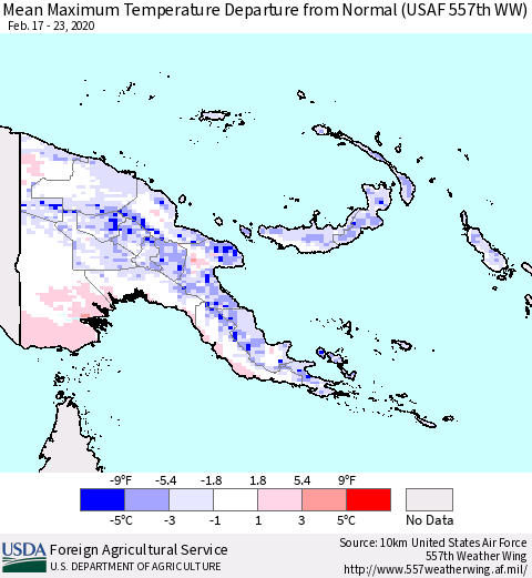 Papua New Guinea Mean Maximum Temperature Departure from Normal (USAF 557th WW) Thematic Map For 2/17/2020 - 2/23/2020