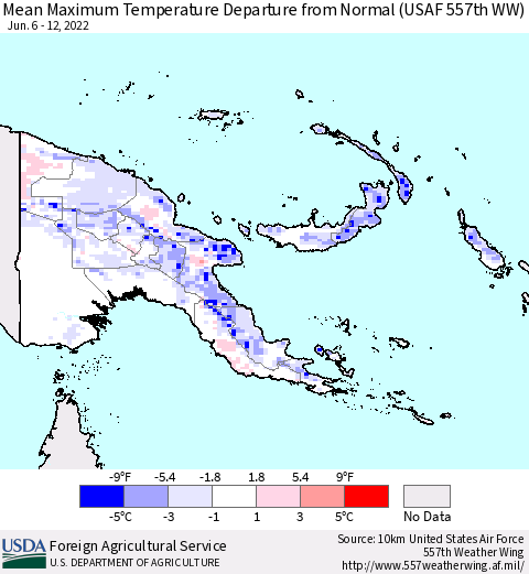 Papua New Guinea Mean Maximum Temperature Departure from Normal (USAF 557th WW) Thematic Map For 6/6/2022 - 6/12/2022
