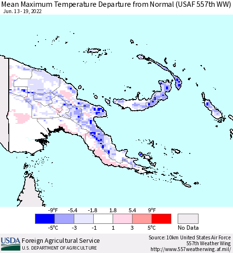 Papua New Guinea Mean Maximum Temperature Departure from Normal (USAF 557th WW) Thematic Map For 6/13/2022 - 6/19/2022