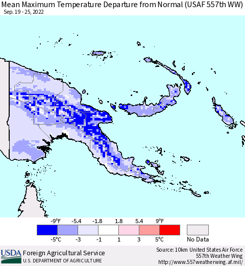 Papua New Guinea Mean Maximum Temperature Departure from Normal (USAF 557th WW) Thematic Map For 9/19/2022 - 9/25/2022