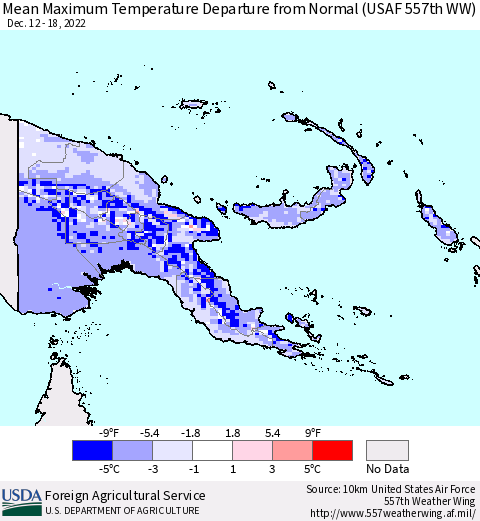Papua New Guinea Mean Maximum Temperature Departure from Normal (USAF 557th WW) Thematic Map For 12/12/2022 - 12/18/2022