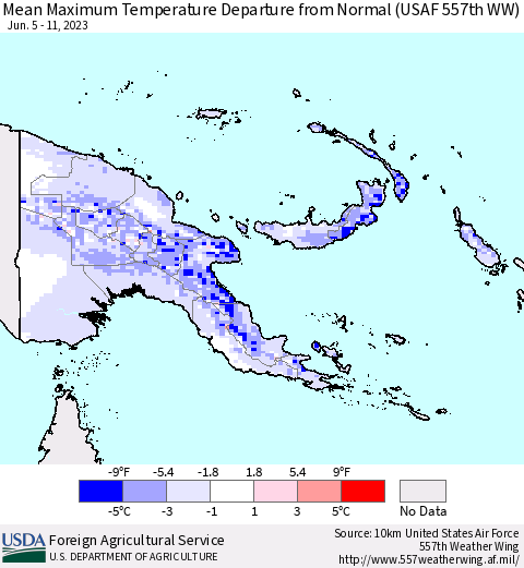 Papua New Guinea Mean Maximum Temperature Departure from Normal (USAF 557th WW) Thematic Map For 6/5/2023 - 6/11/2023