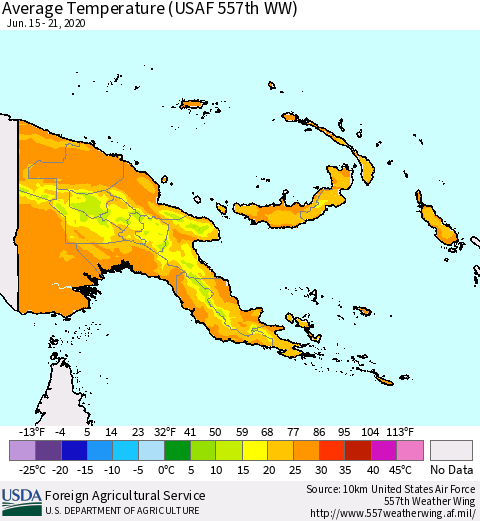 Papua New Guinea Average Temperature (USAF 557th WW) Thematic Map For 6/15/2020 - 6/21/2020