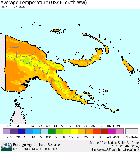 Papua New Guinea Average Temperature (USAF 557th WW) Thematic Map For 8/17/2020 - 8/23/2020
