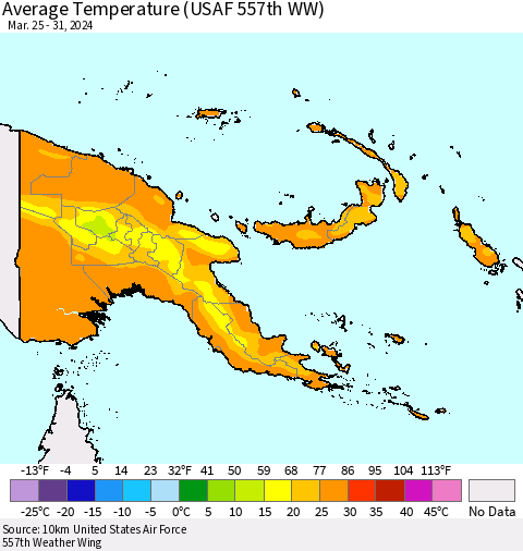 Papua New Guinea Average Temperature (USAF 557th WW) Thematic Map For 3/25/2024 - 3/31/2024