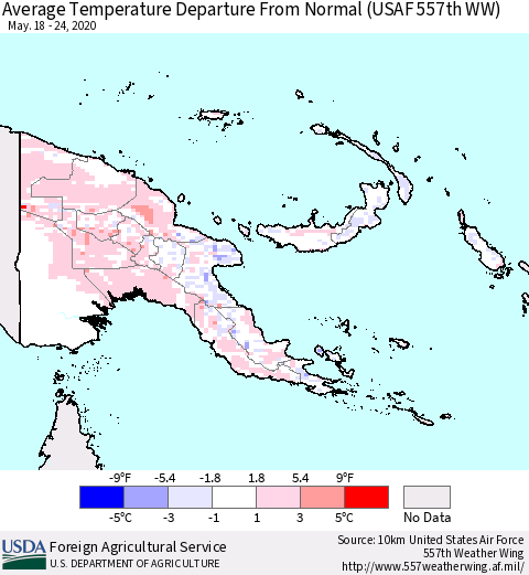 Papua New Guinea Average Temperature Departure from Normal (USAF 557th WW) Thematic Map For 5/18/2020 - 5/24/2020