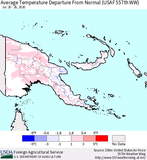 Papua New Guinea Average Temperature Departure from Normal (USAF 557th WW) Thematic Map For 7/20/2020 - 7/26/2020