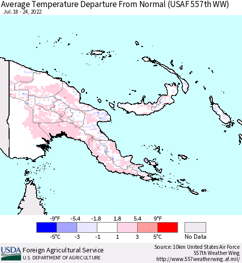 Papua New Guinea Average Temperature Departure from Normal (USAF 557th WW) Thematic Map For 7/18/2022 - 7/24/2022