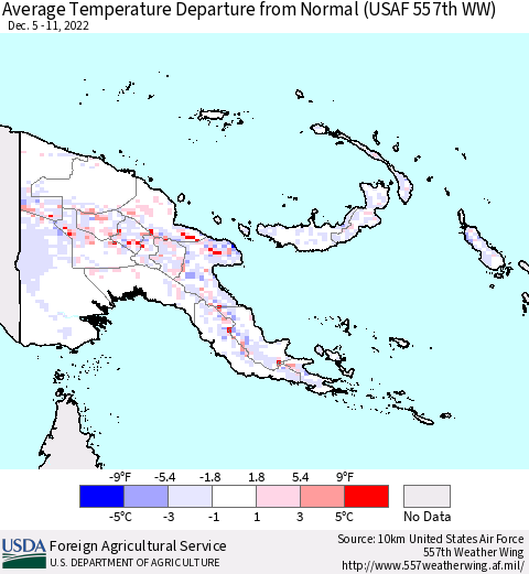 Papua New Guinea Average Temperature Departure from Normal (USAF 557th WW) Thematic Map For 12/5/2022 - 12/11/2022