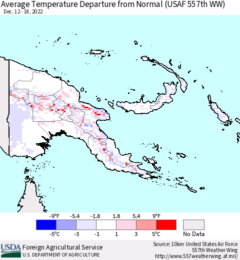Papua New Guinea Average Temperature Departure from Normal (USAF 557th WW) Thematic Map For 12/12/2022 - 12/18/2022