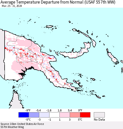 Papua New Guinea Average Temperature Departure from Normal (USAF 557th WW) Thematic Map For 3/25/2024 - 3/31/2024