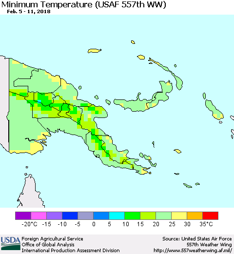 Papua New Guinea Mean Minimum Temperature (USAF 557th WW) Thematic Map For 2/5/2018 - 2/11/2018