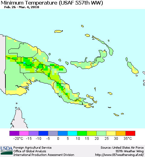 Papua New Guinea Mean Minimum Temperature (USAF 557th WW) Thematic Map For 2/26/2018 - 3/4/2018