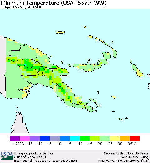 Papua New Guinea Mean Minimum Temperature (USAF 557th WW) Thematic Map For 4/30/2018 - 5/6/2018