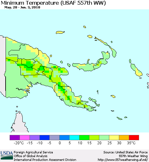 Papua New Guinea Mean Minimum Temperature (USAF 557th WW) Thematic Map For 5/28/2018 - 6/3/2018
