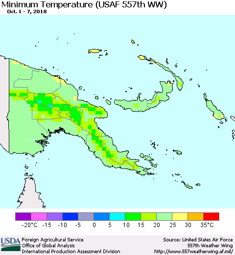 Papua New Guinea Mean Minimum Temperature (USAF 557th WW) Thematic Map For 10/1/2018 - 10/7/2018