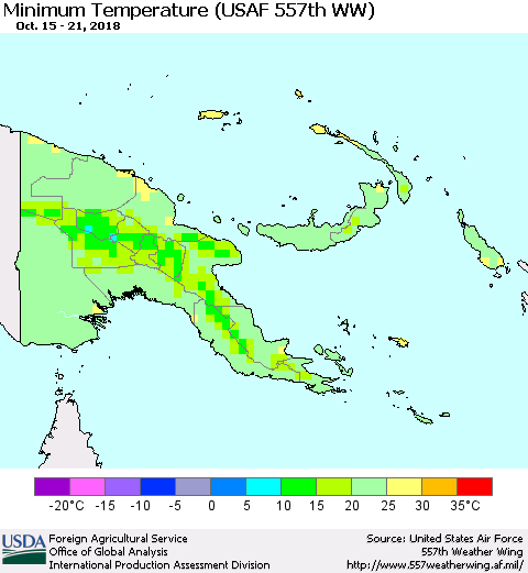 Papua New Guinea Mean Minimum Temperature (USAF 557th WW) Thematic Map For 10/15/2018 - 10/21/2018