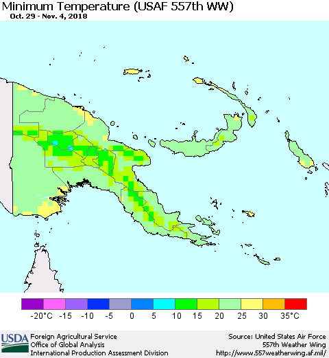 Papua New Guinea Mean Minimum Temperature (USAF 557th WW) Thematic Map For 10/29/2018 - 11/4/2018