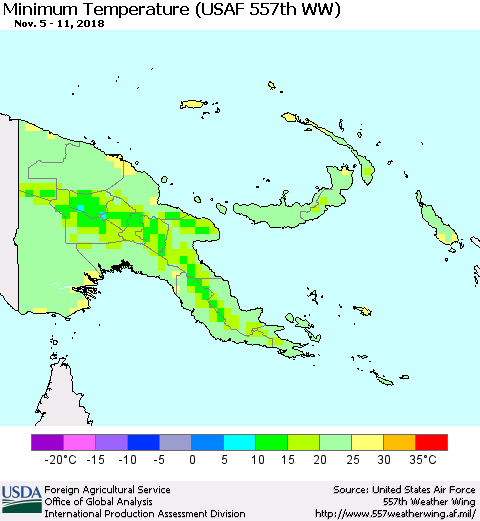 Papua New Guinea Mean Minimum Temperature (USAF 557th WW) Thematic Map For 11/5/2018 - 11/11/2018