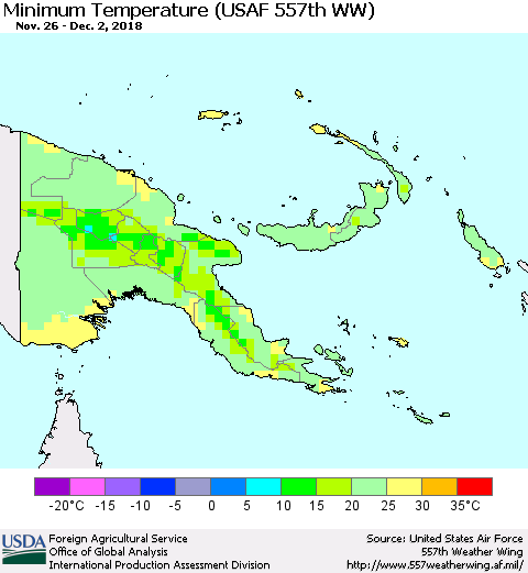 Papua New Guinea Mean Minimum Temperature (USAF 557th WW) Thematic Map For 11/26/2018 - 12/2/2018