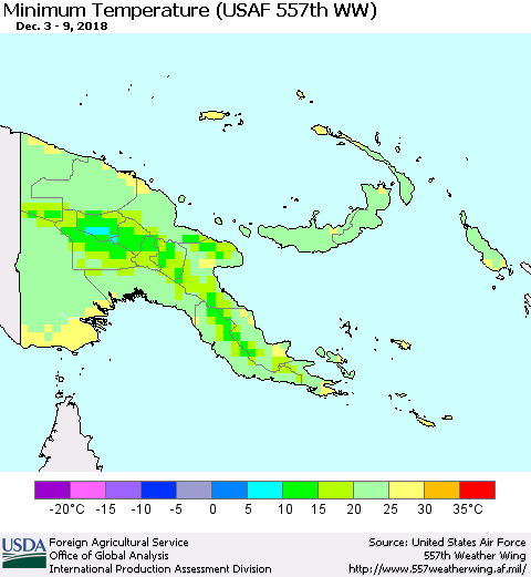 Papua New Guinea Mean Minimum Temperature (USAF 557th WW) Thematic Map For 12/3/2018 - 12/9/2018