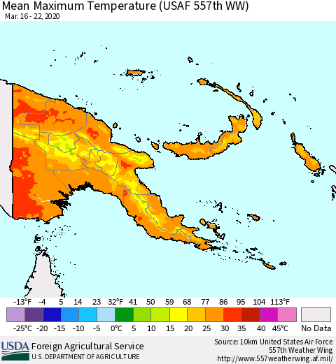 Papua New Guinea Mean Maximum Temperature (USAF 557th WW) Thematic Map For 3/16/2020 - 3/22/2020