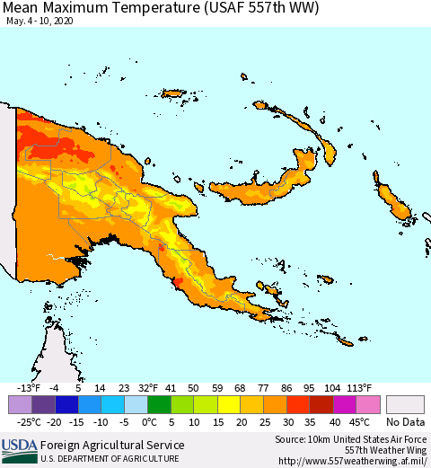 Papua New Guinea Mean Maximum Temperature (USAF 557th WW) Thematic Map For 5/4/2020 - 5/10/2020