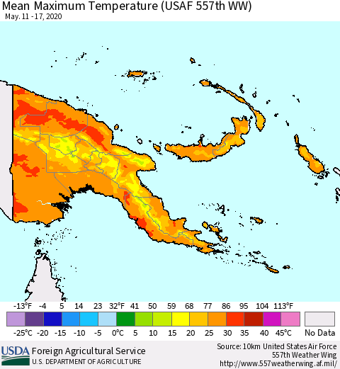 Papua New Guinea Mean Maximum Temperature (USAF 557th WW) Thematic Map For 5/11/2020 - 5/17/2020
