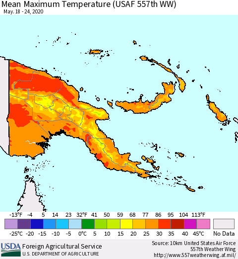 Papua New Guinea Mean Maximum Temperature (USAF 557th WW) Thematic Map For 5/18/2020 - 5/24/2020