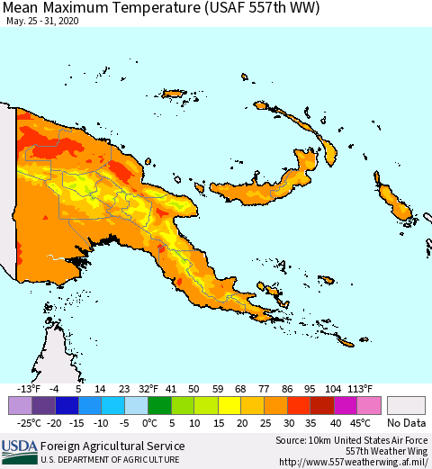 Papua New Guinea Mean Maximum Temperature (USAF 557th WW) Thematic Map For 5/25/2020 - 5/31/2020