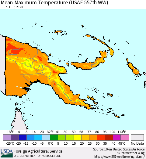 Papua New Guinea Mean Maximum Temperature (USAF 557th WW) Thematic Map For 6/1/2020 - 6/7/2020